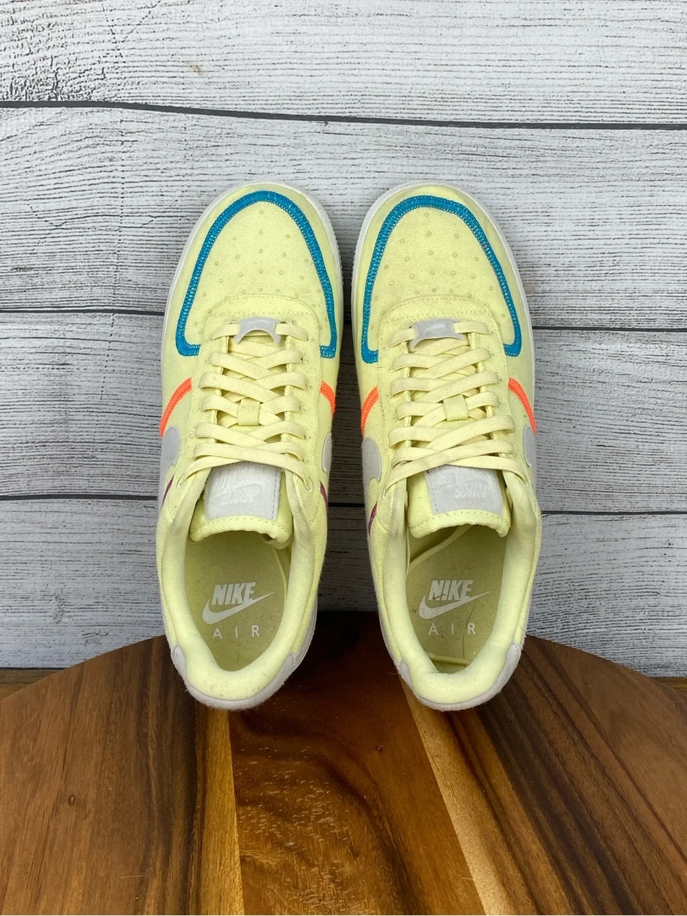 Nike Air Force 1 07 Low LX Stitched Canvas Life Lime Yellow Shoe Womens Size 8.5
